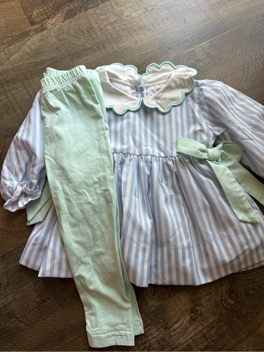 Blue Stripe and Mint Green Kids Matching Set